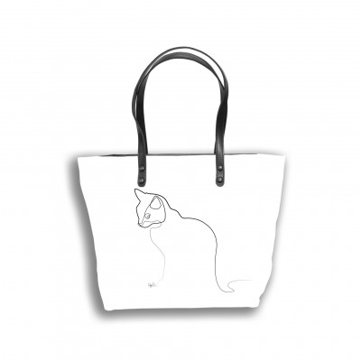 sac shopping tissu blanc chat quibe